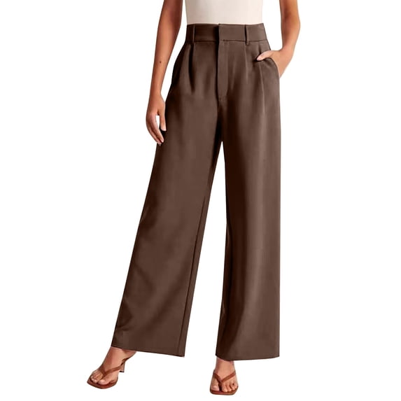 Jxximdong Pants for Women Women's Trousers Solid Color Thin Pocket High Waist Wide Leg Pants Suit Pants Casual Pants Brown XXXL Trousers