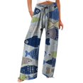 thumbnail image 1 of Jxximdong Pants for Women Women's Vintage Art Print Cotton And Linen Casual Pants Casual Wide Leg Trousers With Pockets Blue M Trousers, 1 of 5