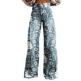 thumbnail image 1 of Jxximdong Pants for Women Women's Vintage Flower Print Casual Wide Leg Pants Blue L Trousers, 1 of 4