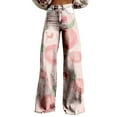 thumbnail image 1 of Jxximdong Pants for Women Women's Wide Leg Pant Vintage Floral Print High Waisted Straight Stretch Pants With Pockets Pink XL Trousers, 1 of 8