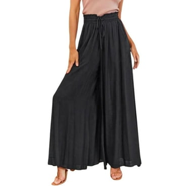 Jxximdong Pants for Women Women's Wide Leg Pants Flowy Drape Ruffle Drawstring Waist Pants Black L Trousers