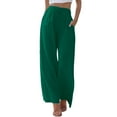 thumbnail image 1 of Jxximdong Pants for Women Womens Daily Elastic Waist Pockets Straight Solid Color Casual Pants Loose Long Trousers Green M Trousers, 1 of 6
