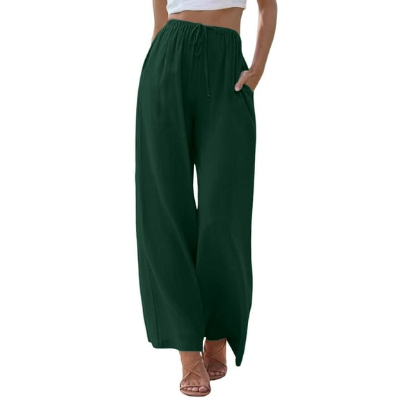 Jxximdong Pants for Women Womens Daily Elastic Waist Pockets Straight Solid Color Casual Pants Loose Long Trousers Multicolor L Trousers