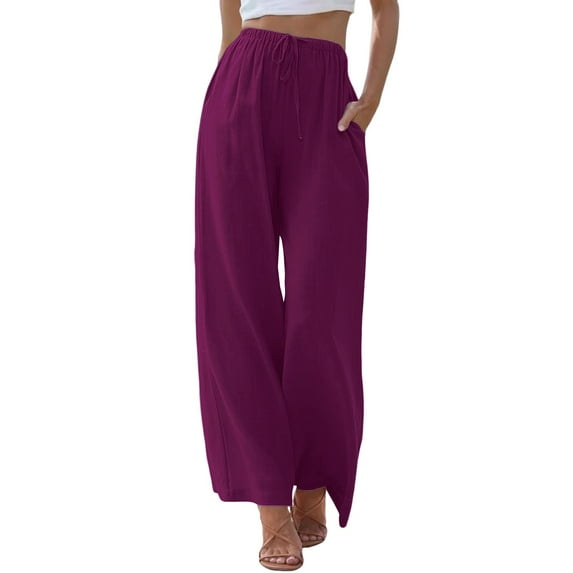 Jxximdong Pants for Women Womens Daily Elastic Waist Pockets Straight Solid Color Casual Pants Loose Long Trousers Purple XXL Trousers