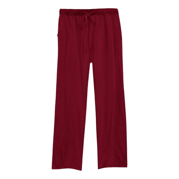 Jxximdong Pants for Women Womens Daily Elastic Waist Pockets Straight Solid Color Casual Pants Loose Long Trousers Red S Trousers