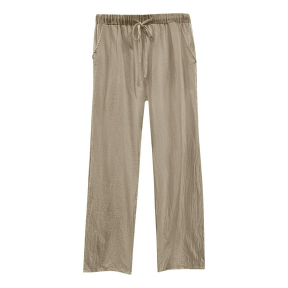 Jxximdong Pants for Women Womens Daily Elastic Waist Pockets Straight Solid Color Casual Pants Loose Long Trousers Yellow L Trousers