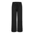 thumbnail image 1 of Jxximdong Pants for Women Womens Linen Beach Pants Casual Elastic High Waisted Wide Leg Loose Comfy Trousers With Pockets Black XXL Trousers, 1 of 6