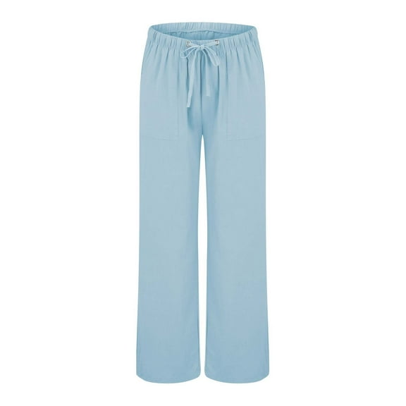 Jxximdong Pants for Women Womens Linen Beach Pants Casual Elastic High Waisted Wide Leg Loose Comfy Trousers With Pockets Blue XXXXL Trousers