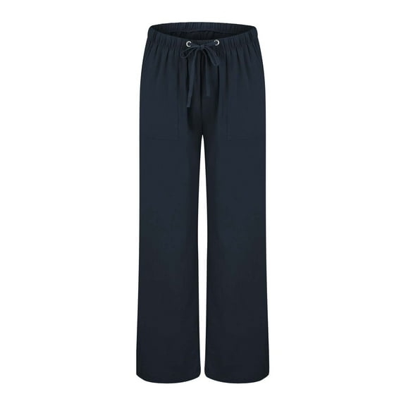Jxximdong Pants for Women Womens Linen Beach Pants Casual Elastic High Waisted Wide Leg Loose Comfy Trousers With Pockets Blue XXXXXL Trousers