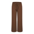 thumbnail image 1 of Jxximdong Pants for Women Womens Linen Beach Pants Casual Elastic High Waisted Wide Leg Loose Comfy Trousers With Pockets Brown S Trousers, 1 of 6