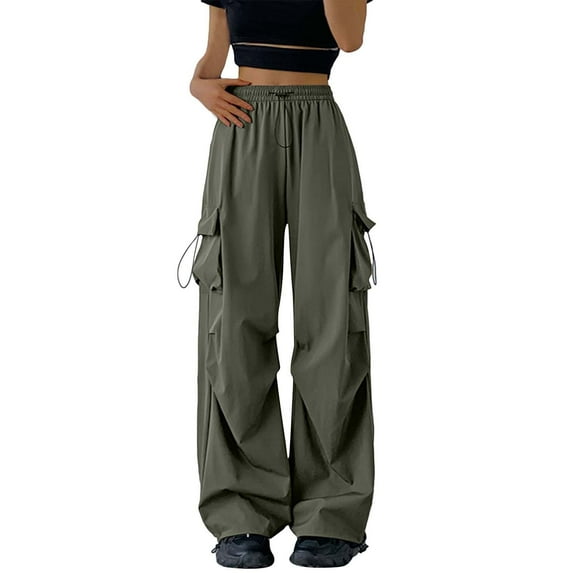 Jxximdong Pants for Women Womens Parachute Cargo Pants With Pockets Hiking Pants Lightweight Baggy Joggers Green S Trousers