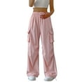 thumbnail image 1 of Jxximdong Pants for Women Womens Parachute Cargo Pants With Pockets Hiking Pants Lightweight Baggy Joggers Pink L Trousers, 1 of 3