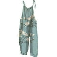 thumbnail image 1 of Jxximdong Pants for Womens Boho Floral Jumpsuits Cotton Linen Sleeveless Spaghetti Strap Baggy Romper Wide Leg Overalls With Pockets Blue S Trousers, 1 of 2