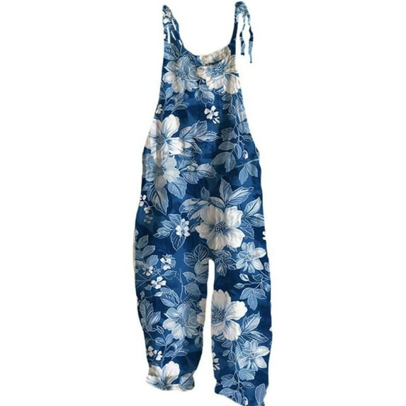 Jxximdong Pants for Womens Boho Floral Jumpsuits Cotton Linen Sleeveless Spaghetti Strap Baggy Romper Wide Leg Overalls With Pockets White S Trousers