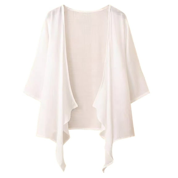 Jxximdong Plus Size Women Blouses, Thin Solid Color Joint Cotton Seven Quarter Sleeve Cardigan, White Daily Dresses for Women