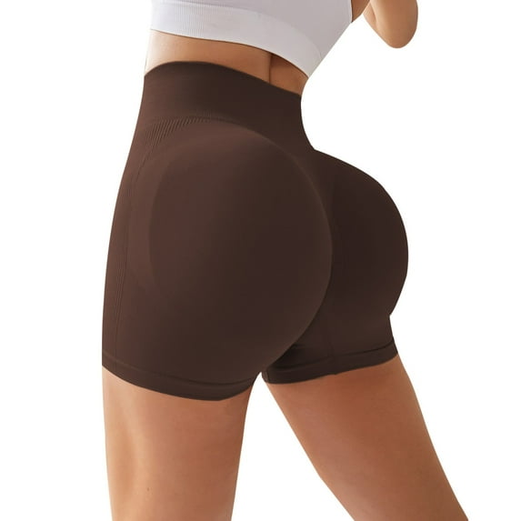 Jxximdong Running Shorts for Women, Workout Impact Shorts 4.5" Scrunch Butt Lifting Gym Shorts Seamless Booty Biker Shorts, Brown Women's Casual Shorts