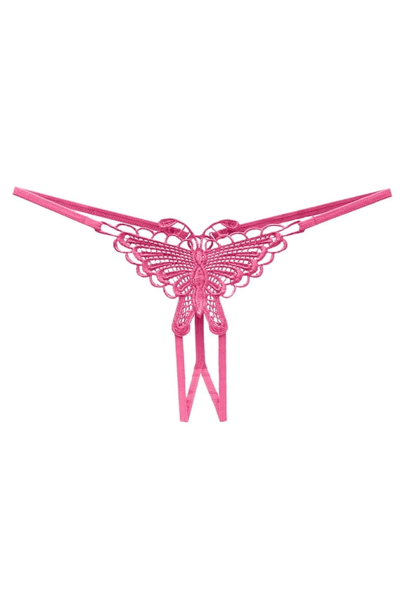 Sexy Lingerie for Women Butterfly Embroidered Crotchless Briefs Low Waist Strappy Thongs Women's Intimates Pink