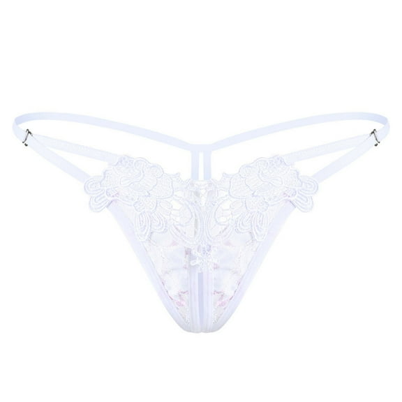Jxximdong Sexy Lingerie for Women Hollow out Embroidered Panties Low Waist Stretch Open Crotch Thong Women's Intimates White