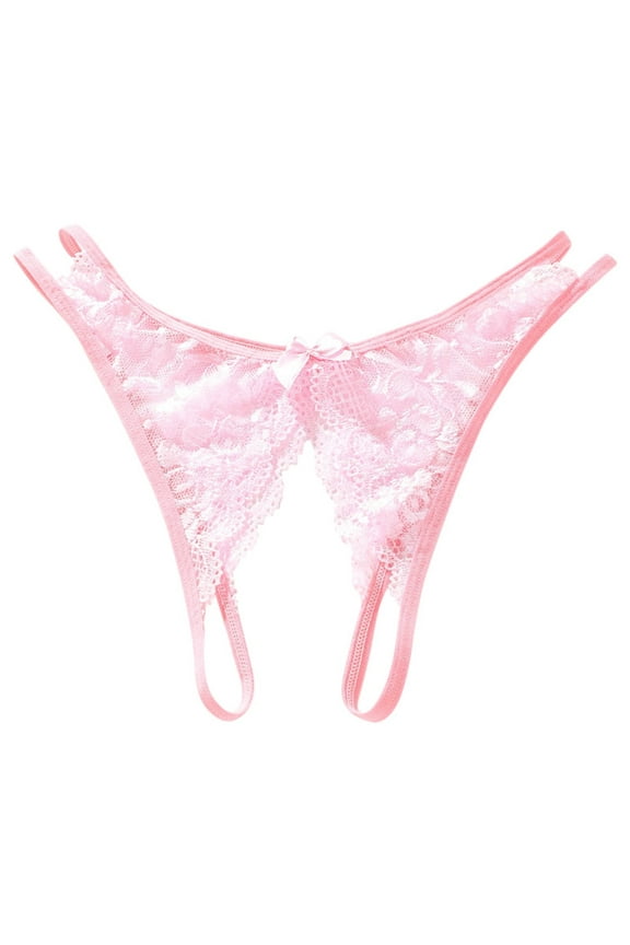 Sexy Lingerie for Women Lace Open Crotch Thong Solid Color Print Breathable Panties Women's Intimates Pink