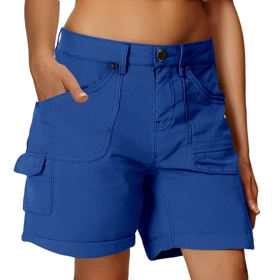 Jxximdong Shorts for Women Women Cargo Shorts Summer Loose Hiking Shorts With Pockets Blue L Pants