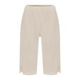 thumbnail image 1 of Jxximdong Shorts for Women Women's Fashionable Casual Slit With Pocket Cotton Linen Loose Shorts Beige L Pants, 1 of 8