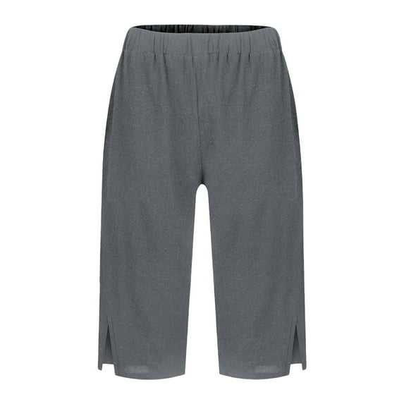 Jxximdong Shorts for Women Women's Fashionable Casual Slit With Pocket Cotton Linen Loose Shorts Gray XXXXL Pants