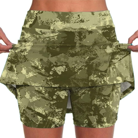 Jxximdong Skorts for Women Women's Fashionable Athleisure Skirt With Pockets Camouflage Printed Mid Rise Skirts Tennis Skirts Green L Culottes