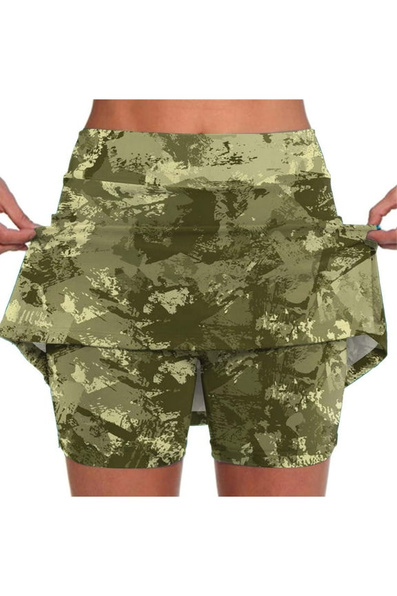 Skorts for Women Women's Fashionable Athleisure Skirt With Pockets Camouflage Printed Mid Rise Skirts Tennis Skirts Green L Culottes