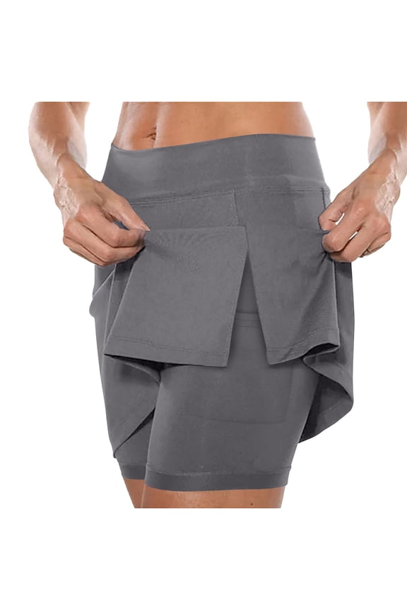 Skorts for Women Women's Pants Skirt With Slit And Pocket Sports Casual Skirt Solid Color Mid Waist Pants Tennis Skirt Gray L Culottes