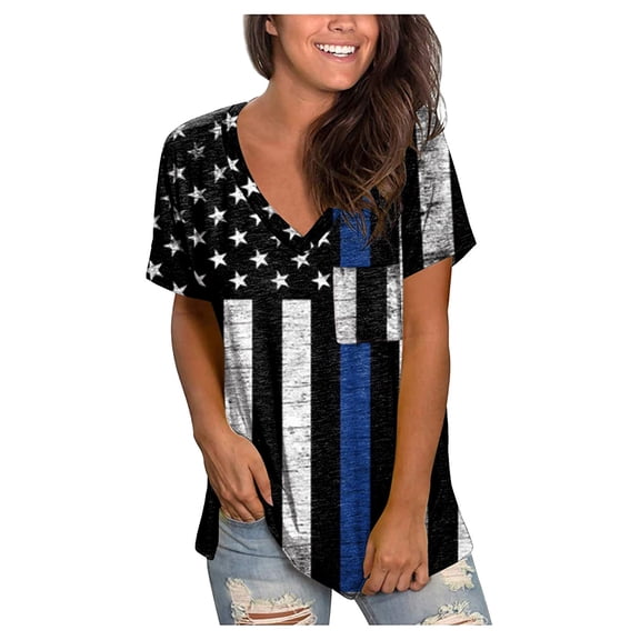 Jxximdong T Shirts for Women Women's Short Sleeve V-Neck Print T Shirts Pocket Tunics Casual Tops Blouses Casual Tops