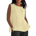 thumbnail image 1 of Jxximdong Tank Top for Women Linen Shirts Solid Color Sleeve Tops Summer Casual Loose Round Neck Work Blouses Ladies Basic Tunic Tops, 1 of 9