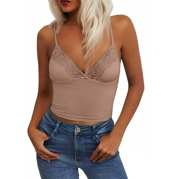 Jxximdong Tank Top for Women Women Sexy V Neck Lace Bow Elastic Slim Short Crop Vest Solid Color Spring Tops for Women