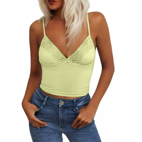 Jxximdong Tank Top for Women Women Sexy V Neck Lace Bow Elastic Slim Short Crop Vest Solid Color Spring Tops for Women