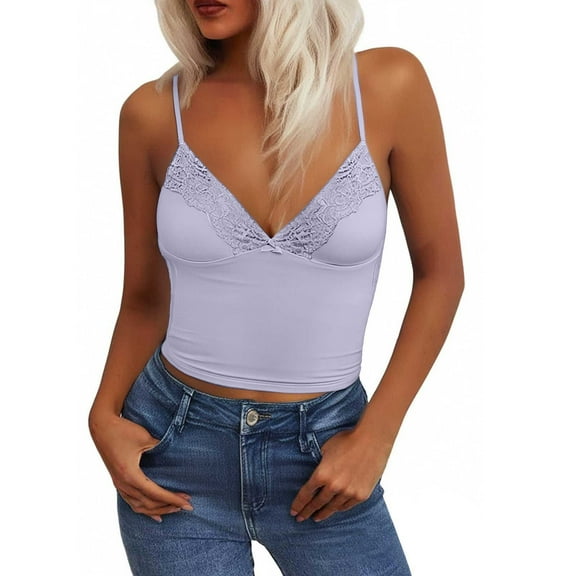 Jxximdong Tank Top for Women Women Sexy V Neck Lace Bow Elastic Slim Short Crop Vest Solid Color Spring Tops for Women