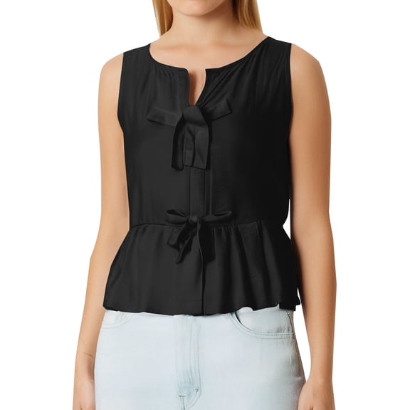Jxximdong Tank Top for Women Women's Blouse Solid Color Tie With Bow Sleeveless Shirt Casual Spring Tops for Women