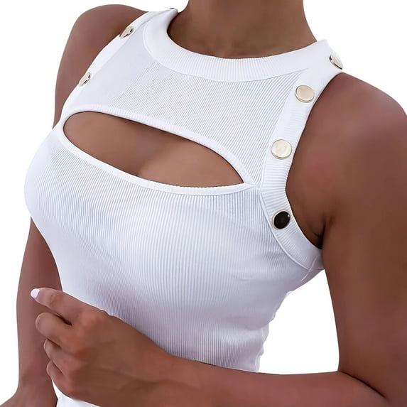 Jxximdong Tank Top for Women Women's Solid Color Button Sexy Hollow Chest Vest Sexy Top Spring Tops for Women