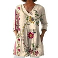 thumbnail image 1 of Jxximdong Tshirts for Women 0 New Women's Summer Printed Group Shirt Women's Linen V Neck Casual Shirt Beige Summer Tops XXL, 1 of 3