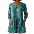 thumbnail image 1 of Jxximdong Tshirts for Women 0 New Women's Summer Printed Group Shirt Women's Linen V Neck Casual Shirt Blue Summer Tops S, 1 of 4