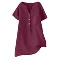 thumbnail image 1 of Jxximdong Tshirts for Women Linen Blouse Summer Beach Short Sleeve V Neck Button Down Top Casual Tunic Loose Shirt 2025 Red Summer Tops XXXL, 1 of 3