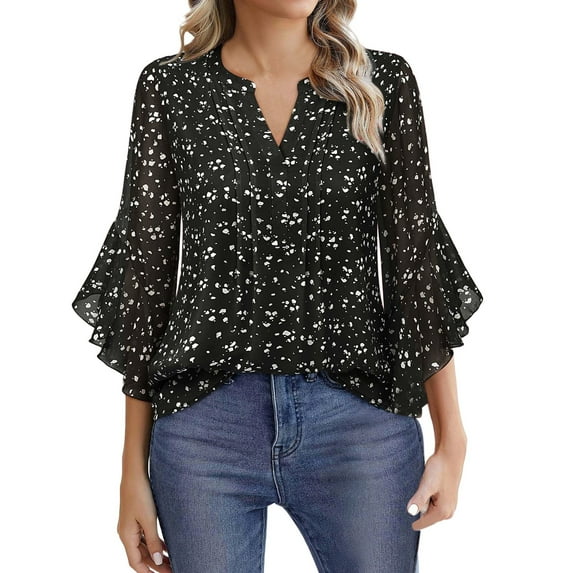 Jxximdong Tshirts for Women Women's 45720 Sleeve Tops Casual Business Work Blouses Chiffon Shirts Black Summer Tops XL