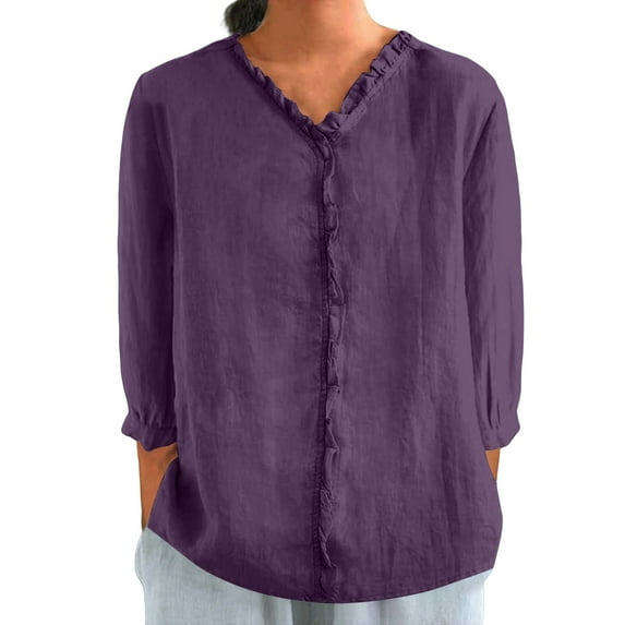 Jxximdong Tshirts for Women Women's Autumn Lapel Art Solid Color Round Neck Loose Pullover Top Casual Shirt T Shirt Purple Summer Tops XXXXXL