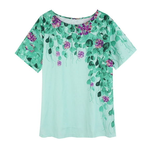 Jxximdong Tshirts for Women Women's Casual Loose Leaf Butterfly Print Round Neck Top Green Summer Tops XXXL