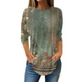 thumbnail image 1 of Jxximdong Tshirts for Women Women's Printed Fashionable Casual Round Neck And Three Quarter Sleeve Top Green Summer Tops XXXXL, 1 of 5