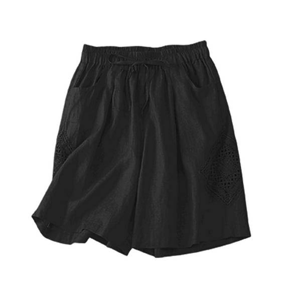 Jxximdong Women Blouses, Cotton Linen Short Sleeve Tshirt and Elastic Waist Shorts Set Breathable Summer Casual 2Pcs Outfit, Black Daily Dresses for Women