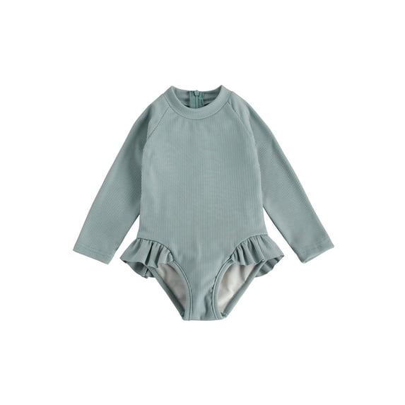 Jxzom 1-5T Toddler Little Girl One Piece Swimsuit Ruffled Long Sleeve Zip Up Rash Guard Swimwear Bathing Suit