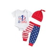 thumbnail image 1 of Jxzom 4th of July Baby Boy Outfits 0 3 6 12 Months Letter Star Print Short Sleeve Romper Striped Pants Hat Independence Day Set, 1 of 8