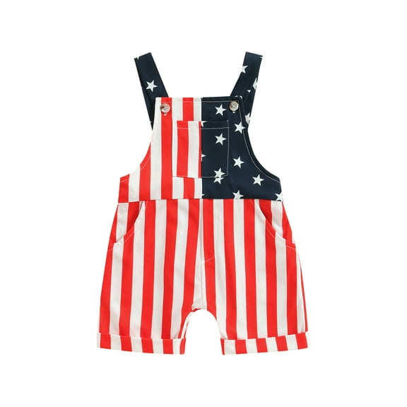 Jxzom 4th of July Baby Girl Boy Outfit American Flag Print Overalls Jumpsuits Shorts Pocket Suspender Romper Clothes