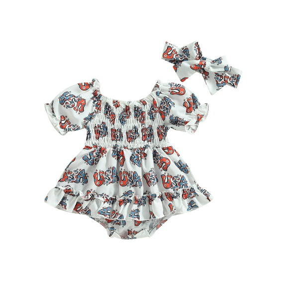 Jxzom 4th of July Baby Girl Outfit 3 6 12 18 24 Months American Flag Ruffle Puff Short Sleeve Patriotic Romper Dress Summer Clothes