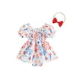 thumbnail image 1 of Jxzom 4th of July Baby Girl Outfit Romper Dress 3 6 12 18 24 Months Star Print Ruffle Puff Short Sleeve Jumpsuit and Headband Set, 1 of 8