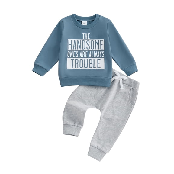 Jxzom Baby Boy Fall Clothes The Handsome Ones Are Always Trouble Letter Print Long Sleeve Sweatshirt Tops Pants 2Pcs Toddler Infant Outfits Set